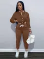 Autunno donna colore unito giacca bomber tuta sportiva set due pezzi di moda casual - Marrone