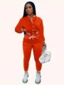 Tuta sportiva arancione donna giacca da baseball corta e pantaloni felpati casual outfit - Arancione