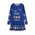 Weihnachtswichtel Schneeflocke Druck Langarm blaues Kleid Winter Freizeit festliche Mode. - S / Kleider / Blau