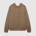 Detail view of the autumn jacquard hooded drawstring long sleeve loose brown sweatshirt. - Khaki