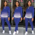 Conjunto deportivo de dos piezas para mujer con top de manga larga y leggings degradados. - S / Top y Pantalones / Azul Real