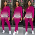 Conjunto de chándal de mujer con top de manga larga degradado y pantalón casual. - S / Top y Pantalones / Rosa rojo