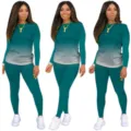 Dames kleurverloop lange mouw top en broek casual sport tweedelig trainingspak. - Donkergroen