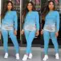 Dames Gradient Longsleeve Top en Legging Casual Sport Twee Delige Set Sport Outfit - Hemelsblauw