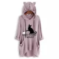 Casual cat ear long sleeve hooded sweatshirt with cute cat graphic print for women - M / Tops / Yellow