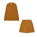 Conjunto casual de loungewear para mujer camisa de manga larga y pantalones cortos - Amarillo