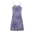 Damen Batik V-Ausschnitt Spaghettiträger Kleid, stilvolles ärmelloses Sommer Freizeitkleid. - Himmelblau