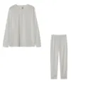 Conjunto Casual Ancho De Top Y Pantalon Manga Larga Color Solido Para Mujer Nuevo - S / Top y Pantalones / Blanco