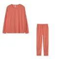 Women solid color long sleeve casual top and trousers lounge set for autumn daily wear. - Watermelon red