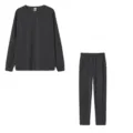 Solid color long sleeve casual loungewear set for women, comfortable sleepwear and pajama. - Dark Gray