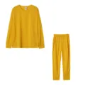 Conjunto de loungewear amarillo liso de manga larga y pantalón, ropa de otoño cómoda. - S / Top y Pantalones / Amarillo