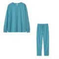 Solid color long sleeve top and loose casual trousers set for women comfortable daily wear - Sky Blue