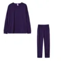 Deep purple solid long sleeve top and pants lounge set detail showcasing soft fabric. - Purple