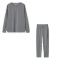 Casual solid color long sleeve top and pants lounge set for women daily wear autumn style - Light Gray
