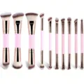 Juego de 10 Pinceles de Maquillaje Rosa de Doble Punta Base Sombra de Ojos Profesional - Juego de 10 Piezas