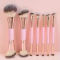 7-piece dual-ended makeup brush set featuring foundation, blush, and eyeshadow brushes. - 7 Pieces Dual-Ended Pink