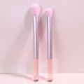 Detail view of the 2-piece pink crystal handle makeup brush set for soft and smooth application. - Pink