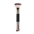 Double-ended makeup brush with flat foundation brush and angled contour brush for flawless face. - Black & Gold