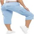 Back view detail of light blue cargo capri pants with multiple pockets for women hiking outdoor. - 3XL / Bottoms / Light Blue