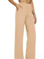 Women high waist casual trousers loose straight leg pocket trousers khaki autumn new style - Khaki