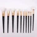 10-piece unicorn makeup brush set with black spiral handles and soft white bristles for daily use. - 10 Pcs Black Handle White Bristles
