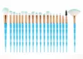 20pcs makeup brush set professional cosmetic tools with blue glitter unicorn handles and soft bristles. - Crystal Blue
