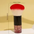 Large makeup brush for blush and powder with soft red white bristles and glitter crystal handle. - Red