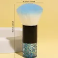 Soft makeup blush brush and powder brush with blue gradient bristles and glitter handle. - Blue