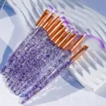 10pcs makeup brush set with purple glitter handles, rose gold ferrules and soft bristles. - 10 Piece Set / Purple