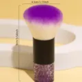 Purple gradient soft bristle makeup brush detail view, professional cosmetic powder tool. - Purple