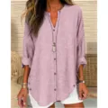 Chemisier femme manches longues rayé avec boutons décoratifs pour un style casual chic. - 3XL / Rose