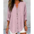 Femme chemisier décontracté à manches longues et rayures col en V haut élégant mode - 3XL / Gris clair