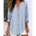 Chemise à manches longues rayée bleue col V, haut décontracté élégant pour femme mode. - 3XL / Bleu clair