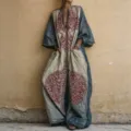 Bohemian losse jumpsuit met lange mouwen detail met etnische print en wijde pijpen. - S / Jumpsuits / Geel