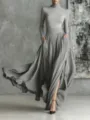 Elegant grey turtleneck top and pleated maxi skirt set, perfect for chic everyday wear. - XS / Set / Gray