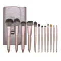 12 Piece Professional Makeup Brush Set with Rose Gold Handles and PU Leather Storage Bag - Grape Red - With Pouch / 12 Pieces