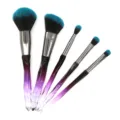 5 Pieces Crystal Makeup Brush Set Gradient Purple Handle Soft Bristles Cosmetic Tools - Purple Handle Blue Bristles / 5 Pcs Set