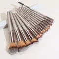 Champagne makeup brush set soft synthetic bristles detailed view professional cosmetic tools. - OPP Packaging / Champagne / 14 Pieces/Pack