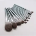 Close-up detail of soft makeup brush bristles and silver handle ferrule design for precision. - 14 Pieces/Pack / Gray