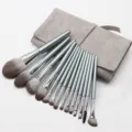 14pcs makeup brush set with grey velvet pouch, soft hair for eye face makeup tools. - With Bag / 14 Pieces/Pack / Gray