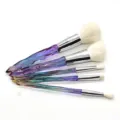 Crystal diamond handle makeup brush set, 5 pieces professional cosmetic tool kit with soft bristles. - Multicolor Handle White Bristles / 5 Pcs Set