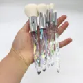 5 pcs crystal makeup brush set diamond handle professional cosmetic tools for face eye makeup - Transparent Handle White Bristles / 5 Pcs Set