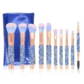10-piece rhinestone makeup brush set with sparkly blue pouch, premium beauty tools for daily use. - Blue