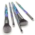5-piece crystal handle makeup brush set with gradient diamond cut design and soft bristles. - Multicolor Handle Gray Bristles / 5 Pcs Set