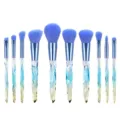 Professional 10-piece makeup brush set with vibrant blue bristles and crystal diamond handles. - 10 Piece Set / Crystal Blue Bristles