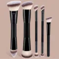 Dual-ended makeup brush set featuring soft synthetic bristles and ergonomic black handles for precision. - 5 Pcs Double-Ended Triangle