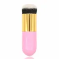 Short handle makeup foundation brush with pink color and round soft bristles for blending. - Pink Gold