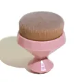 Pink diamond handle flat foundation brush for seamless makeup application, soft dense bristles. - Brown Bristles Round Head / Pink