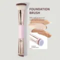 Double-ended foundation brush with soft synthetic bristles and pink handle for flawless makeup. - Single Angled Brush