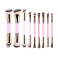 Professional 10pcs Dual-Ended Pink Makeup Brush Set for Foundation and Eyeshadow - 9 Pieces Set